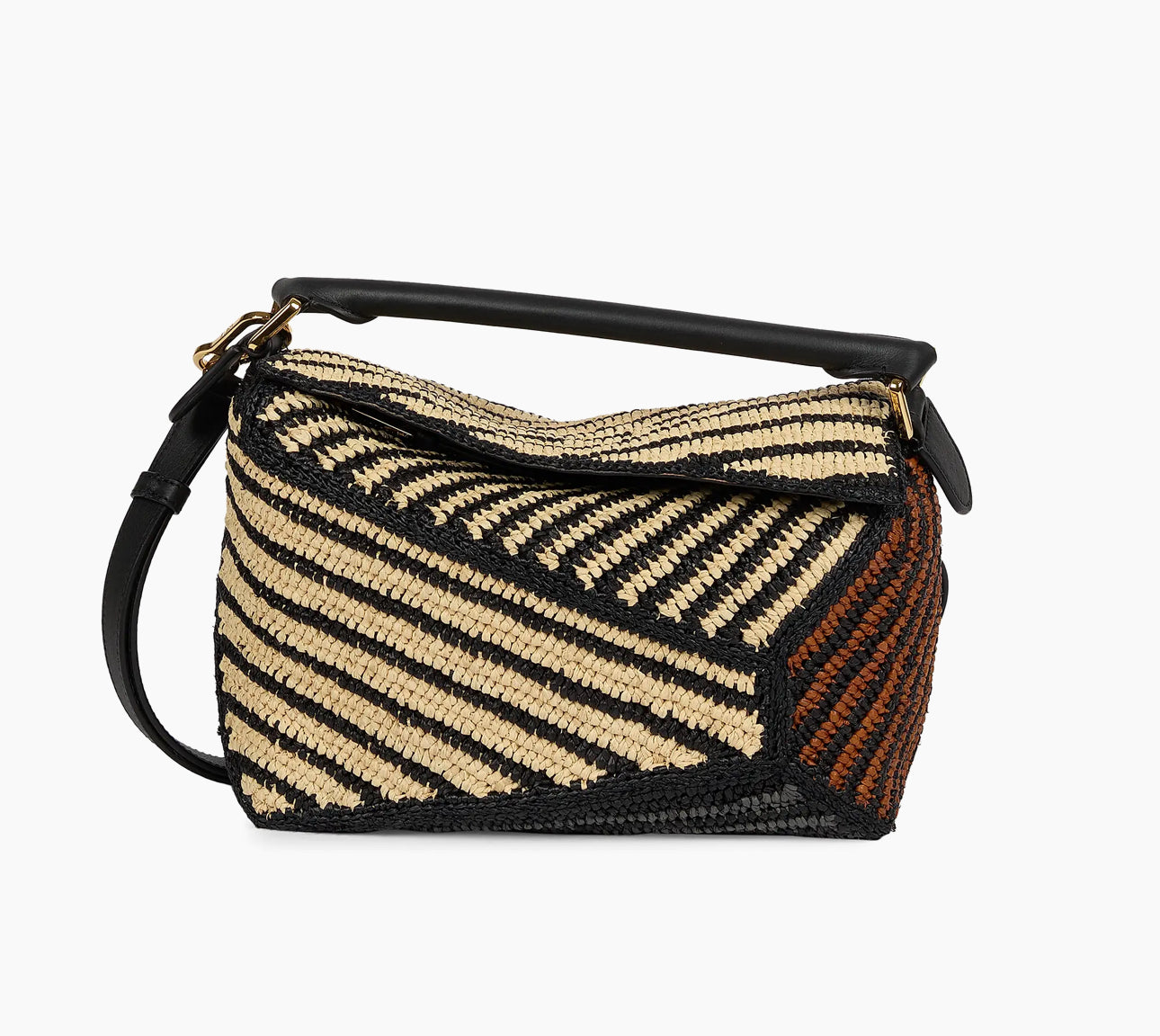LOEWE x Paula's Ibiza Puzzle Edge Small Striped Raffia Bag