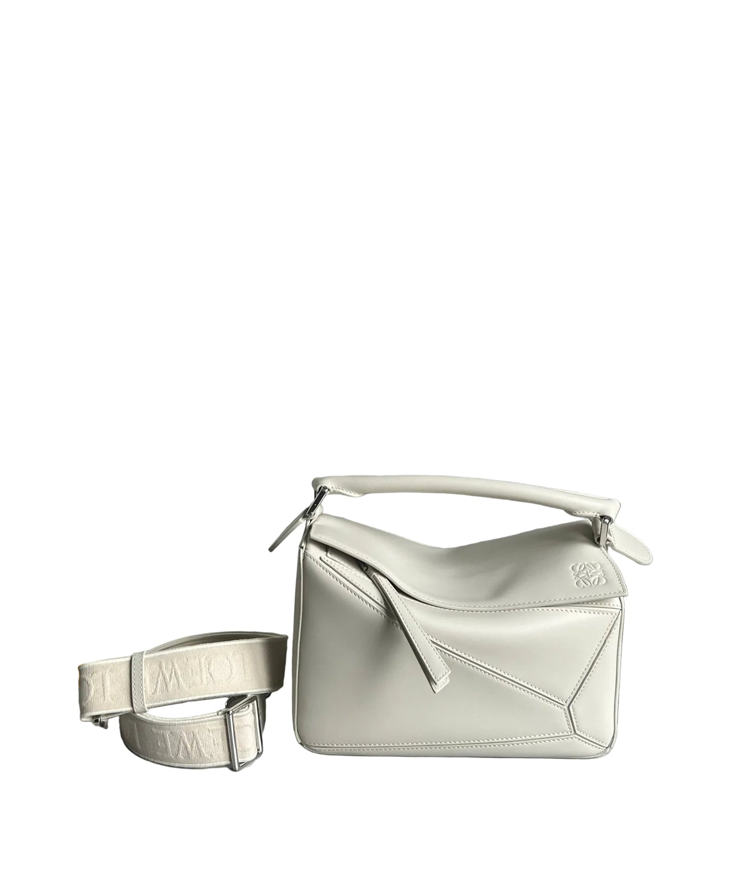 Loewe Satin Calfskin Small Puzzle Bag (White)