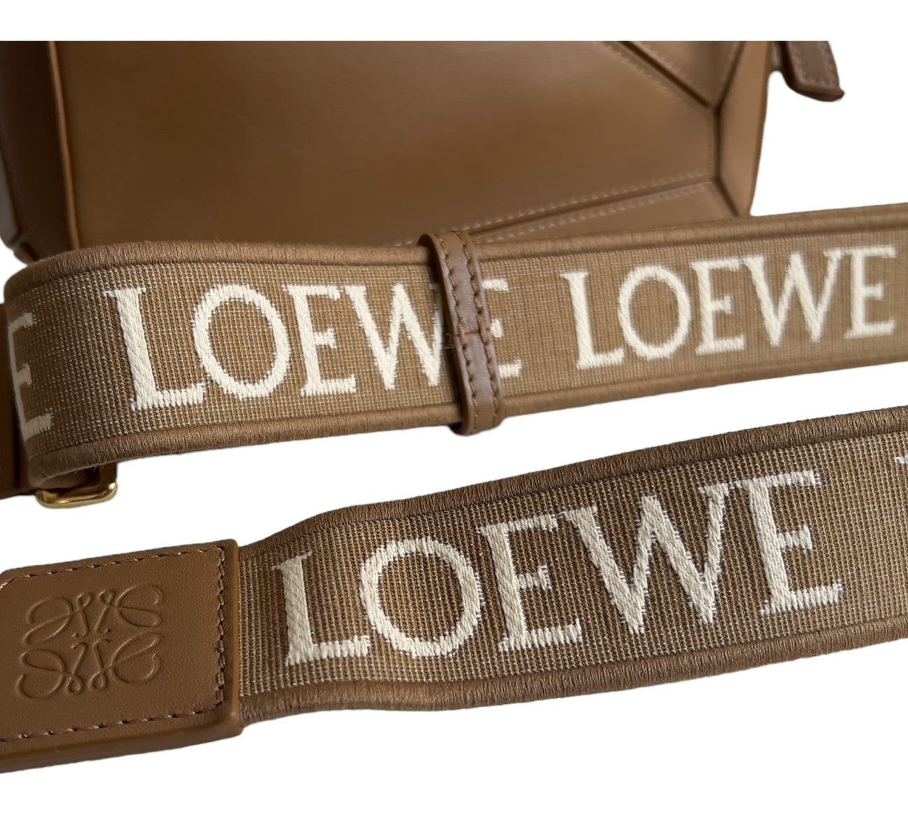 Loewe Satin calfskin small puzzle bag in tan