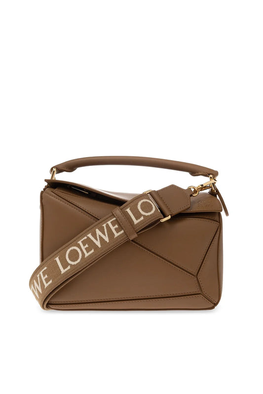 Loewe Satin calfskin small puzzle bag in tan