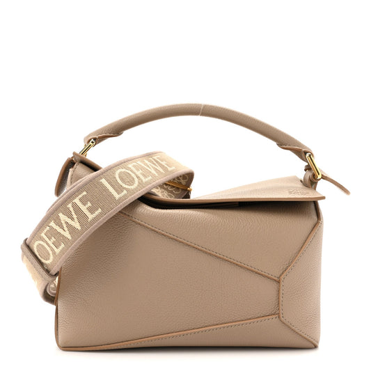 Loewe Satin calfskin small puzzle bag in sand