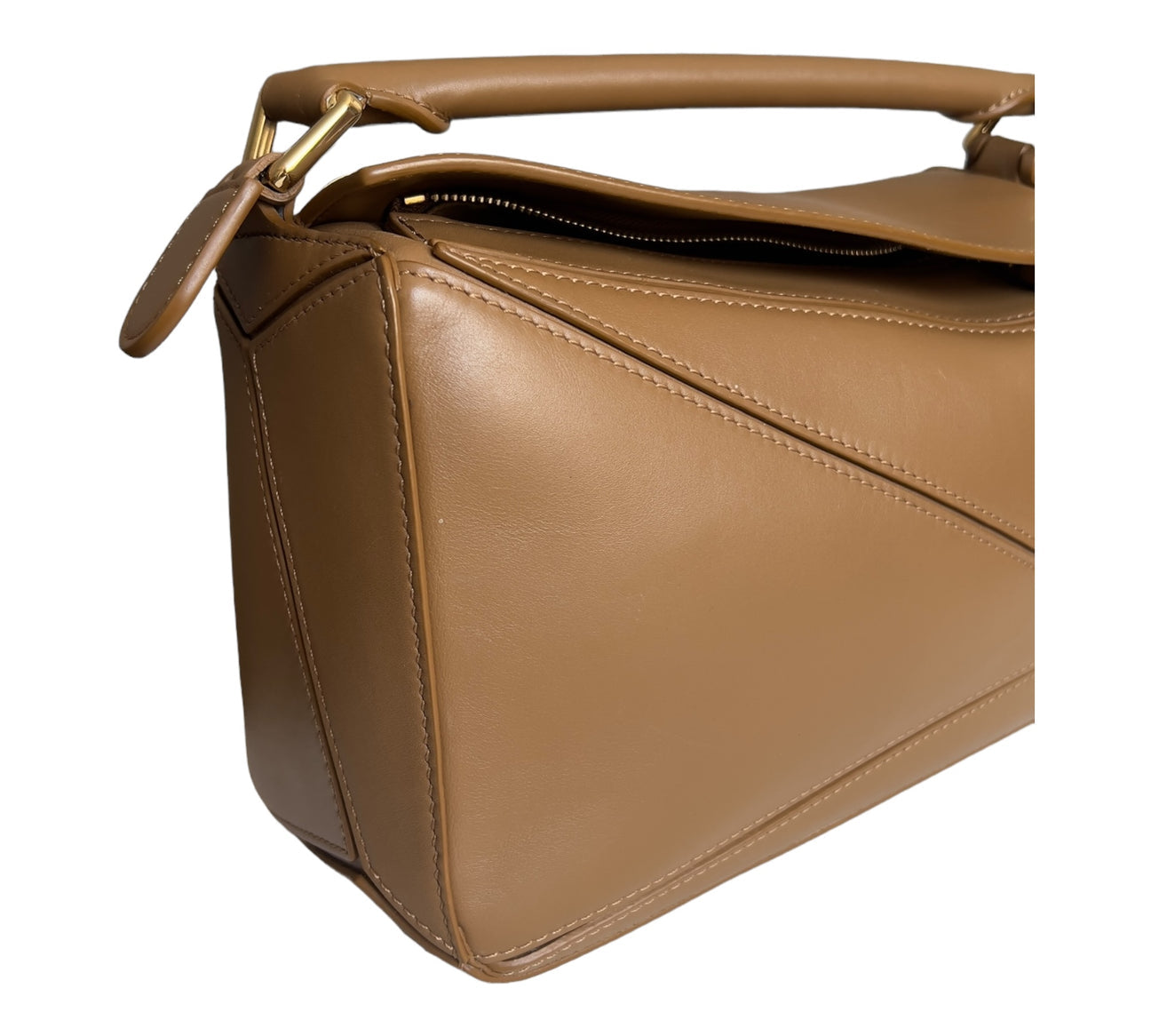 Loewe Satin calfskin small puzzle bag in tan