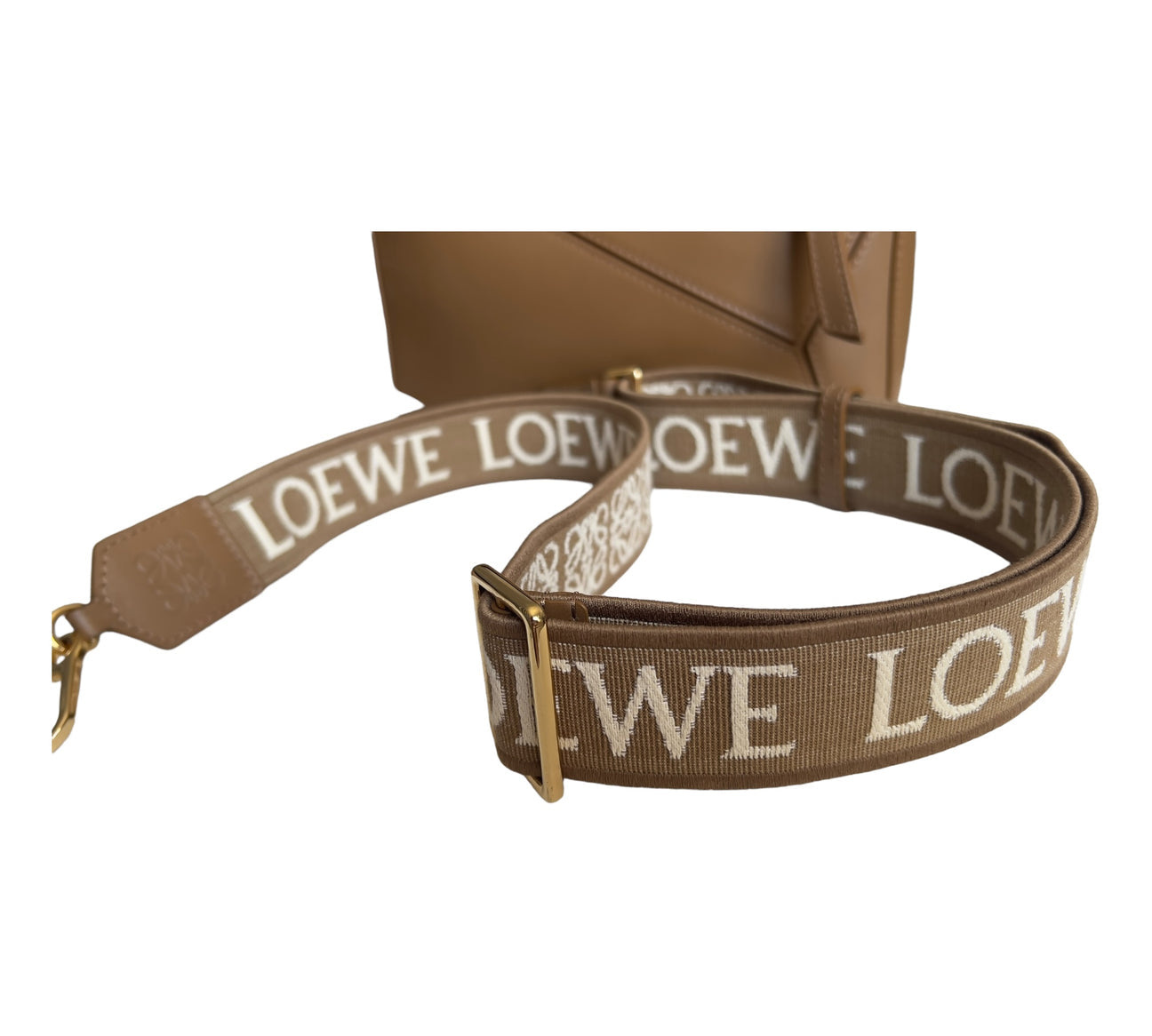 Loewe Satin calfskin small puzzle bag in tan