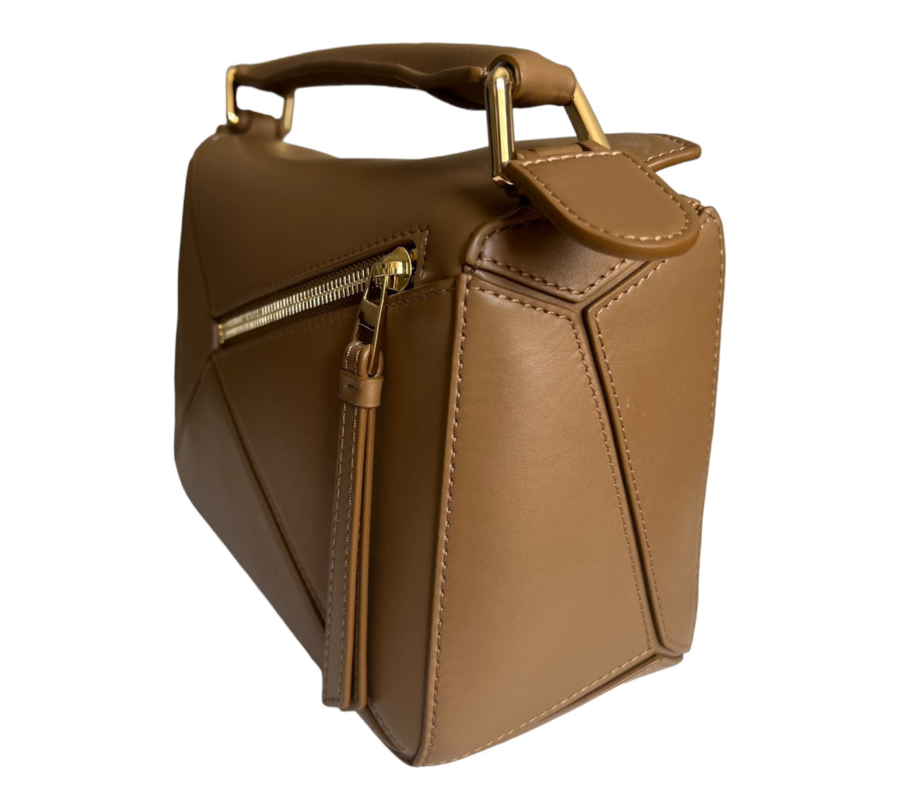 Loewe Satin calfskin small puzzle bag in tan