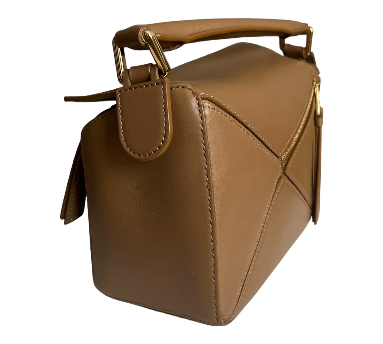 Loewe Satin calfskin small puzzle bag in tan