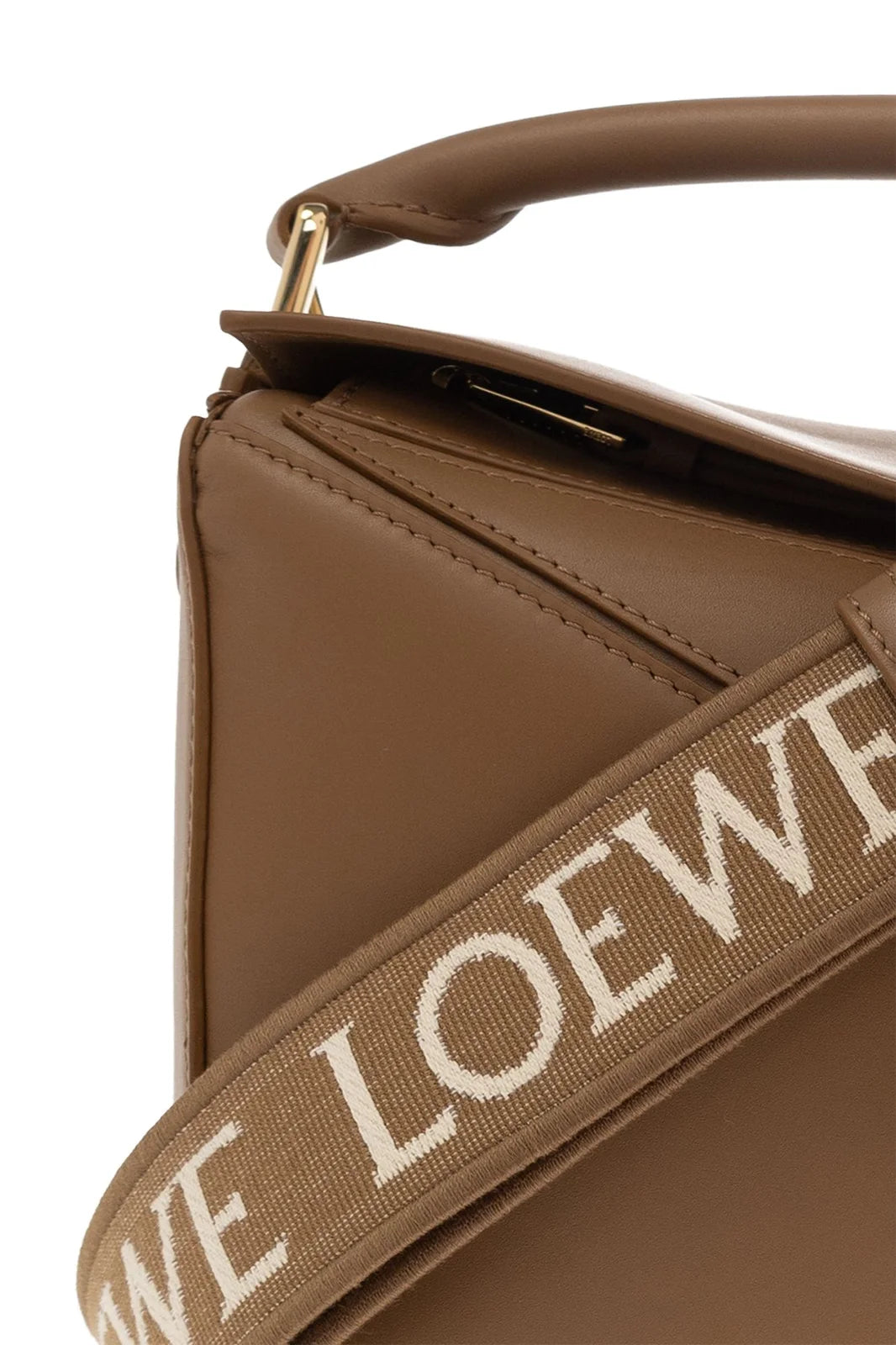 Loewe Satin calfskin small puzzle bag in tan