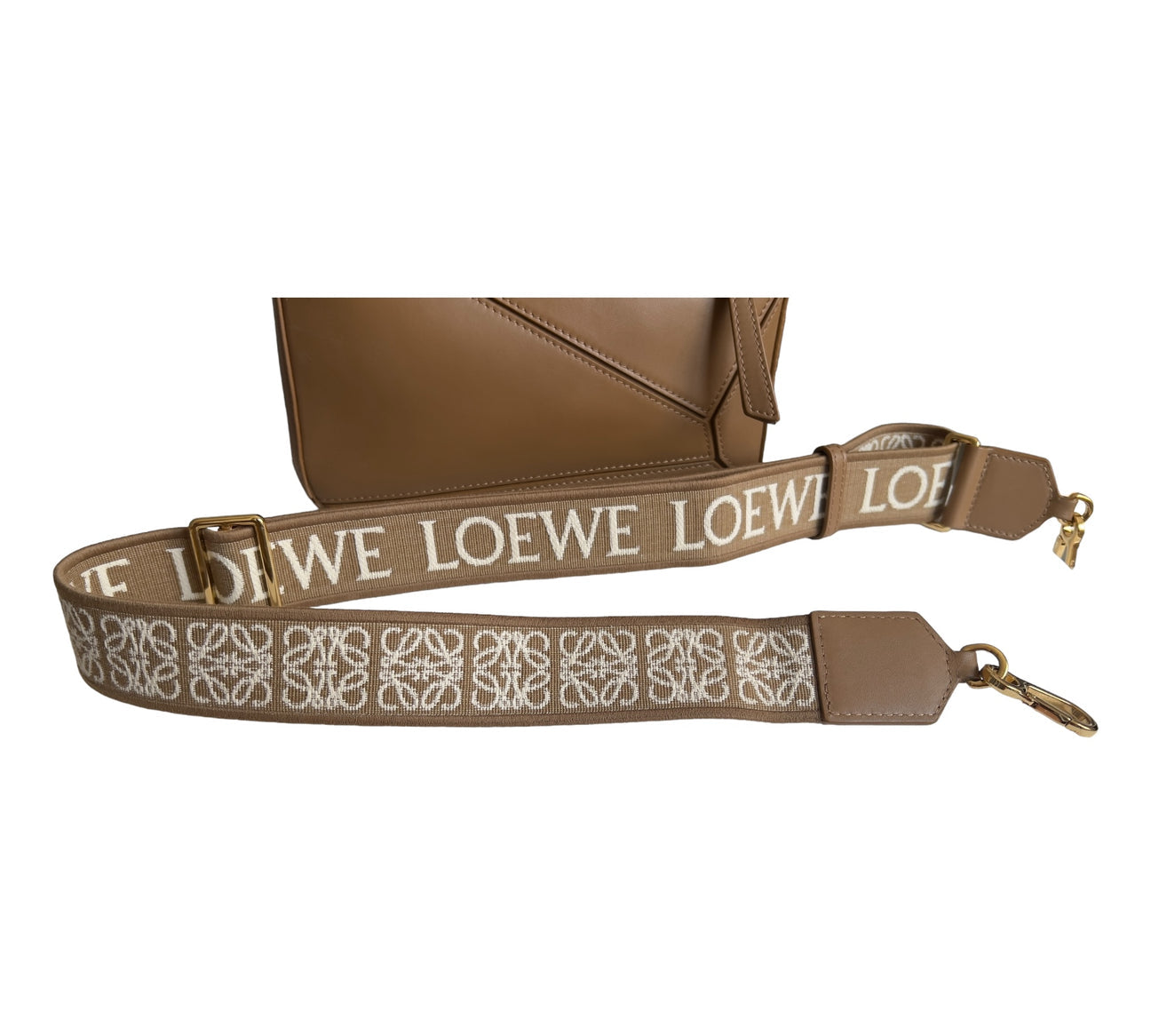 Loewe Satin calfskin small puzzle bag in tan