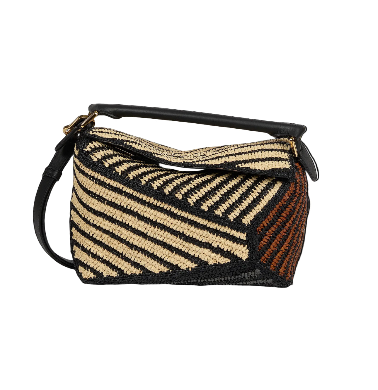 LOEWE x Paula's Ibiza Puzzle Edge Small Striped Raffia Bag